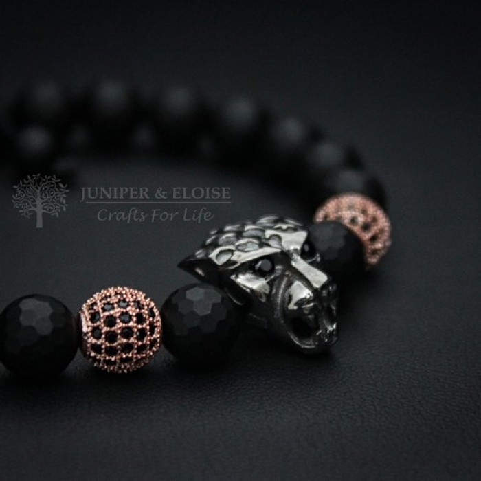 Black Panther Bracelet With Rose Gold Spacer Beads