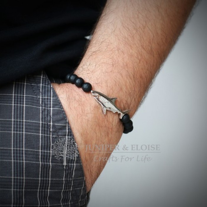 Black Beaded Men's Shark Bracelet