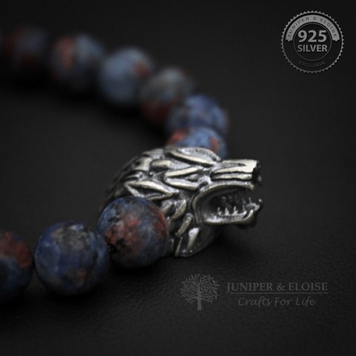 Blue Red Camouflage Beaded Wolf Bracelet For Man