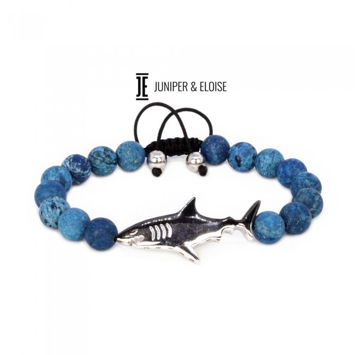 Matte Denim Blue Jade Shark Bracelet