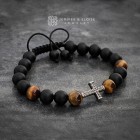 Onyx and Tigers Eye Beaded Cross Bracelet For Men