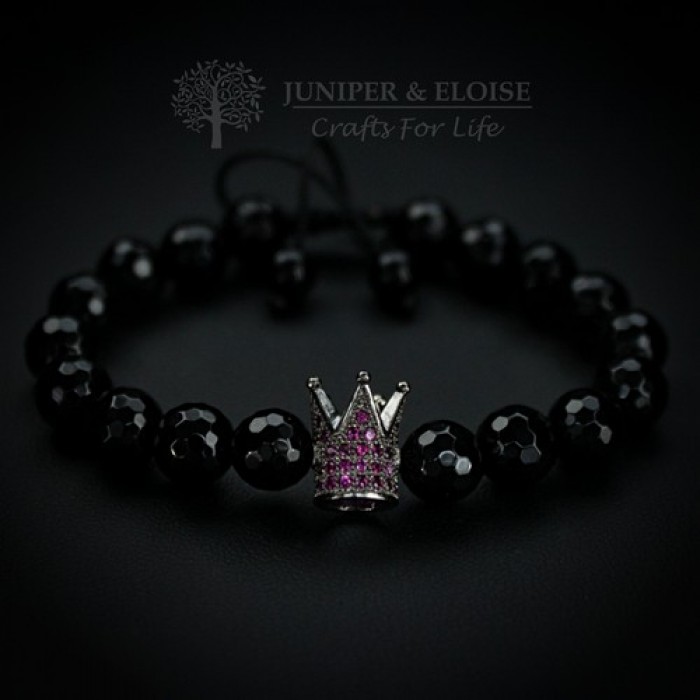 Couple Bracelets With Fuchsia And Black Crowns