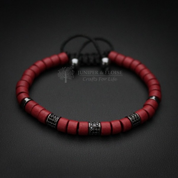 Couple Bracelets With Red and Gray Mykonos Beads