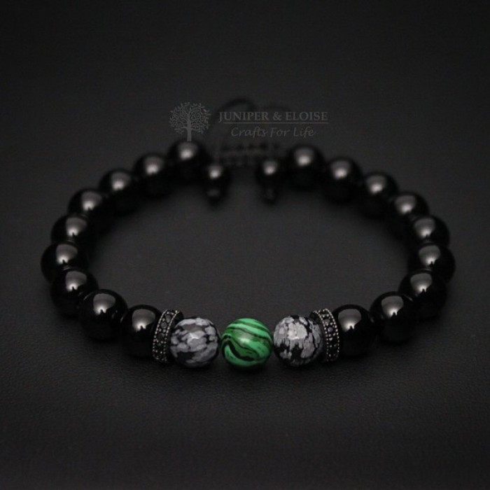 Green and Black Beaded Couple Bracelets