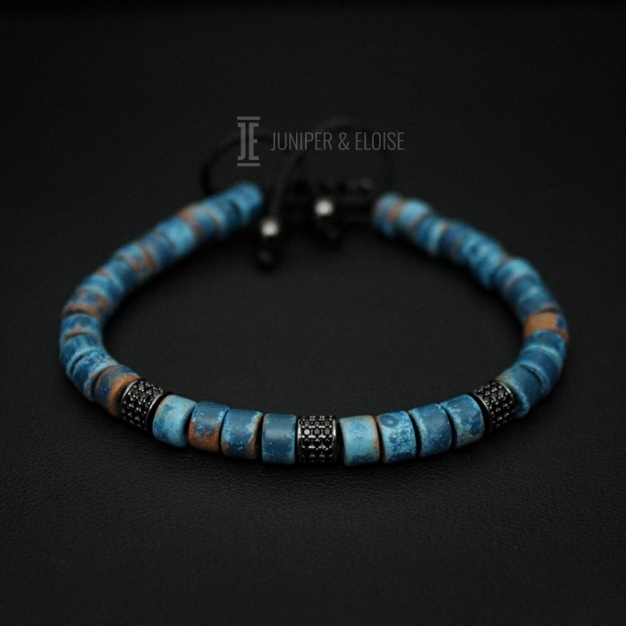 Couple Bracelets With Blue and Orange Mykonos Beads