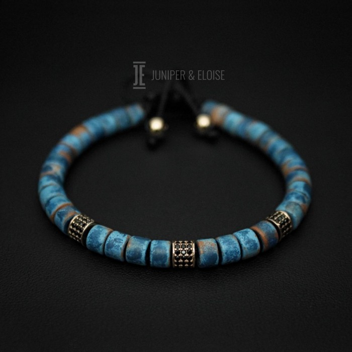 Couple Bracelets With Blue and Orange Mykonos Beads