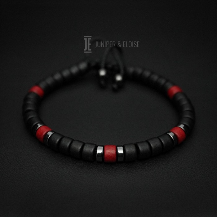 Couple Bracelets With Red and Black Mykonos Beads