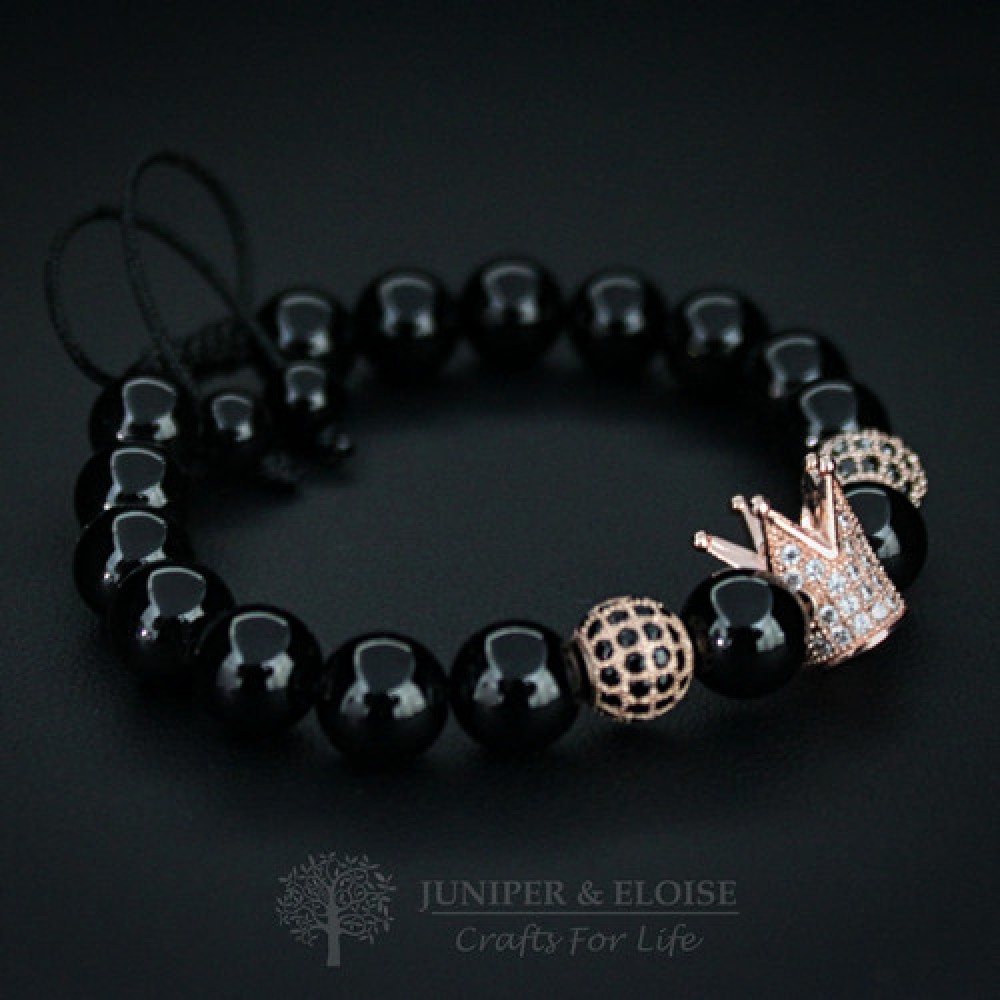 Onyx & Rose Gold Crown Bracelet