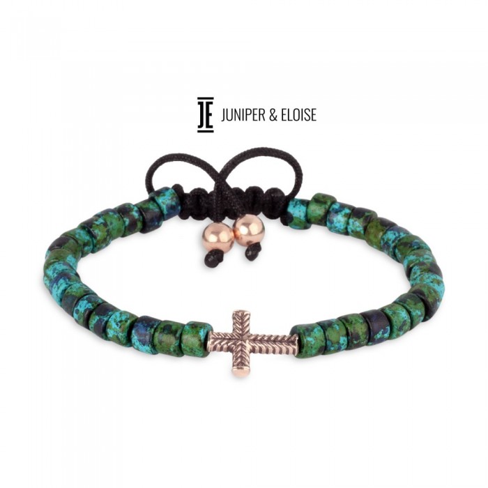 Reef Blue Green Beaded Silver Cross Bracelet