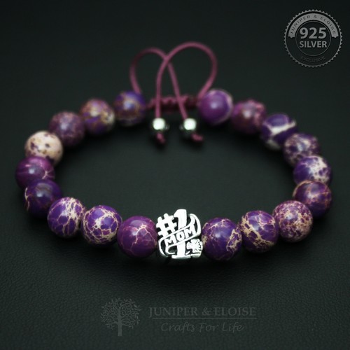 Purple Beaded Number 1 Mom Bracelet