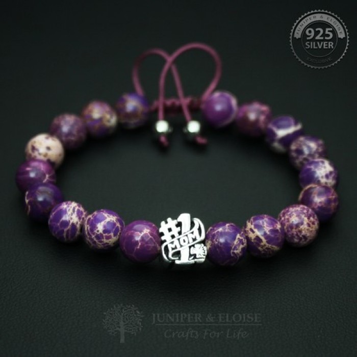 Purple Beaded Number 1 Mom Bracelet