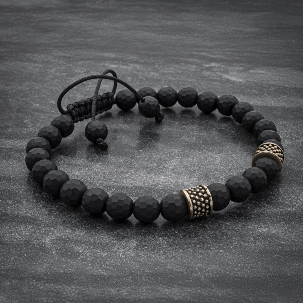 Mens Bracelet With Onyx & Bronze Spacer Beads Mens Bracelet With Onyx & Bronze Spacer Beads