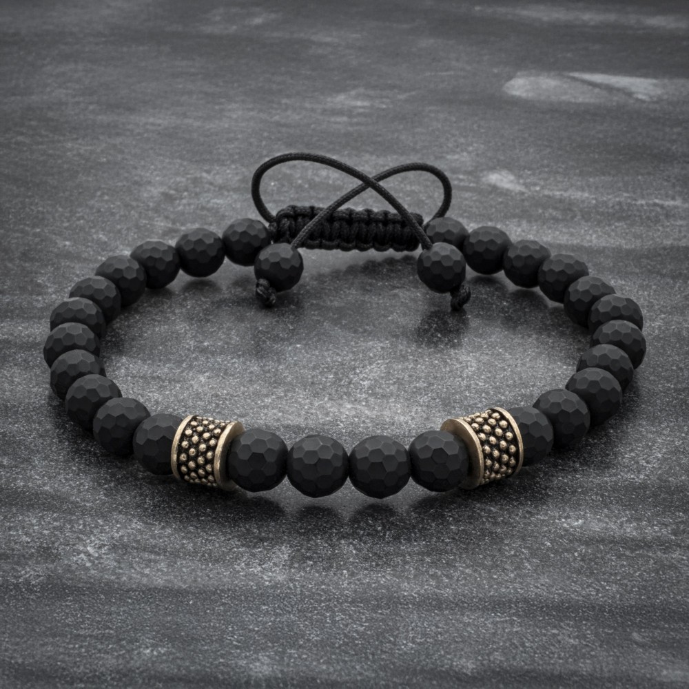 Mens Bracelet With Onyx & Bronze Spacer Beads Mens Bracelet With Onyx & Bronze Spacer Beads