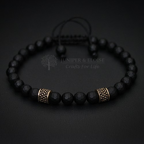 Mens Bracelet With Onyx & Bronze Spacer Beads