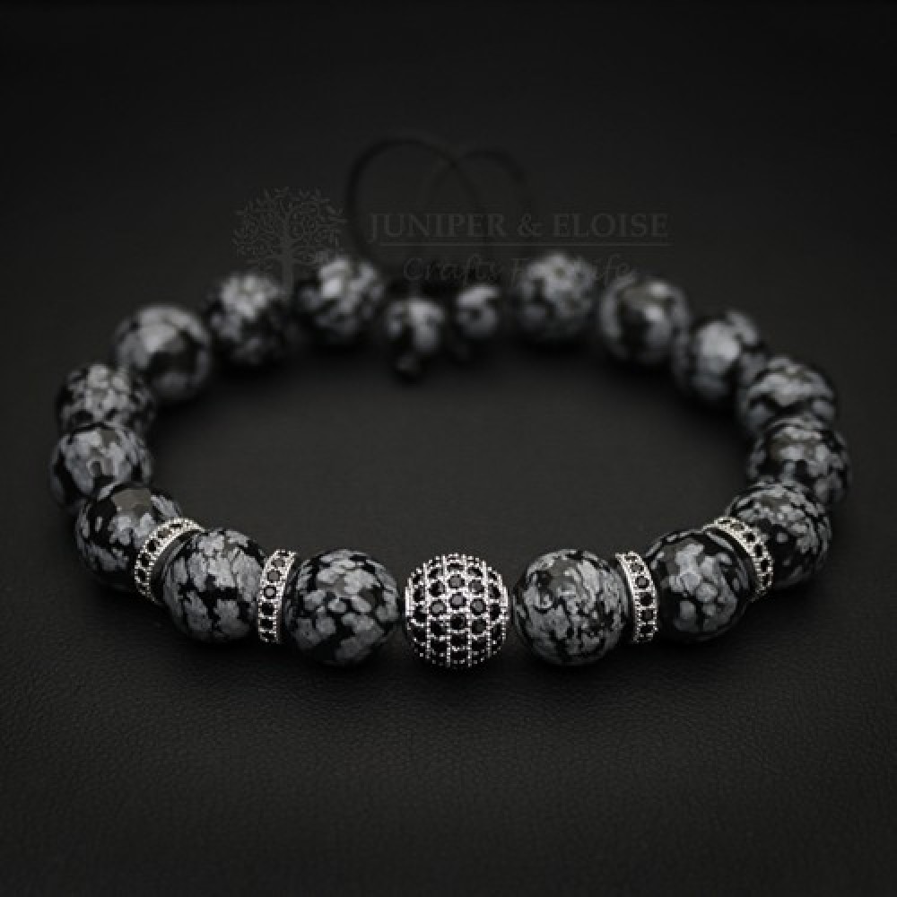 Mens Obsidian and Zircon Bracelet
