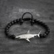 Black Beaded Silver Shark Bracelet
