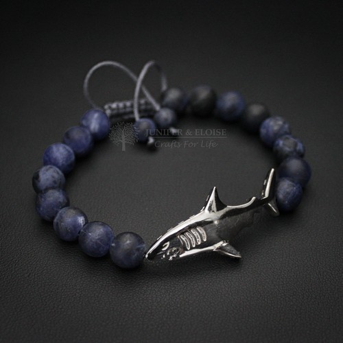 Matte Blue Beaded Shark Bracelet