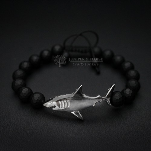 Black Beaded Men's Shark Bracelet