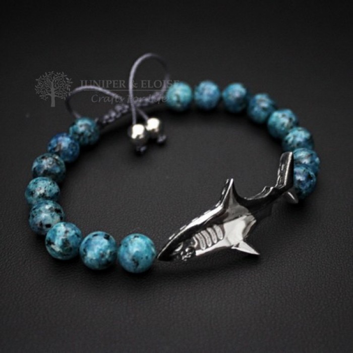 Aqua Blue Beaded Shark Bracelet