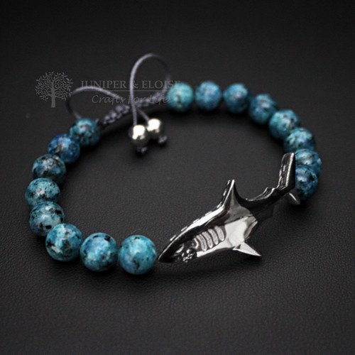 Aqua Blue Beaded Shark Bracelet