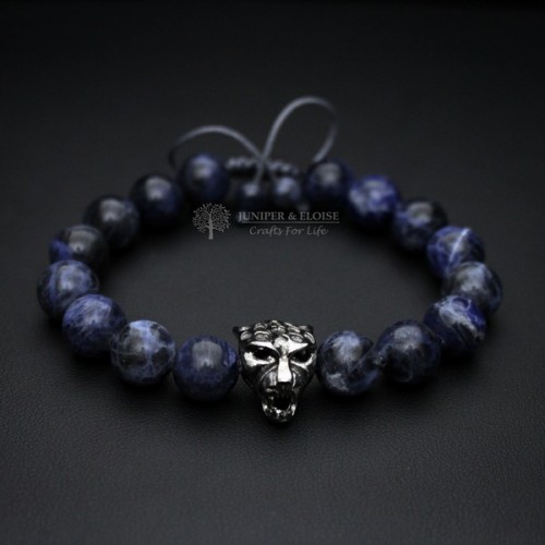 Blue Sodalite Beaded Panther Bracelet For Men