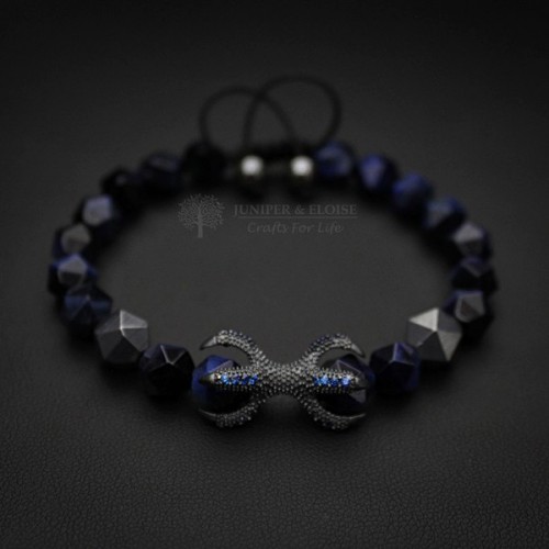 Titanium And Cats Eye Beaded Bracelet With Dragon Claws