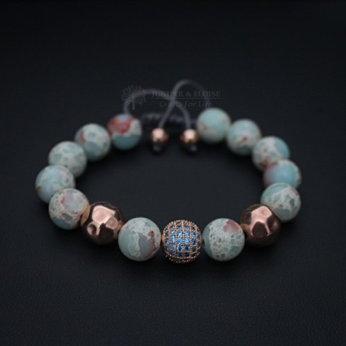 Quartz Beaded Bracelet With Aquamarine Zircon Spacer Beads