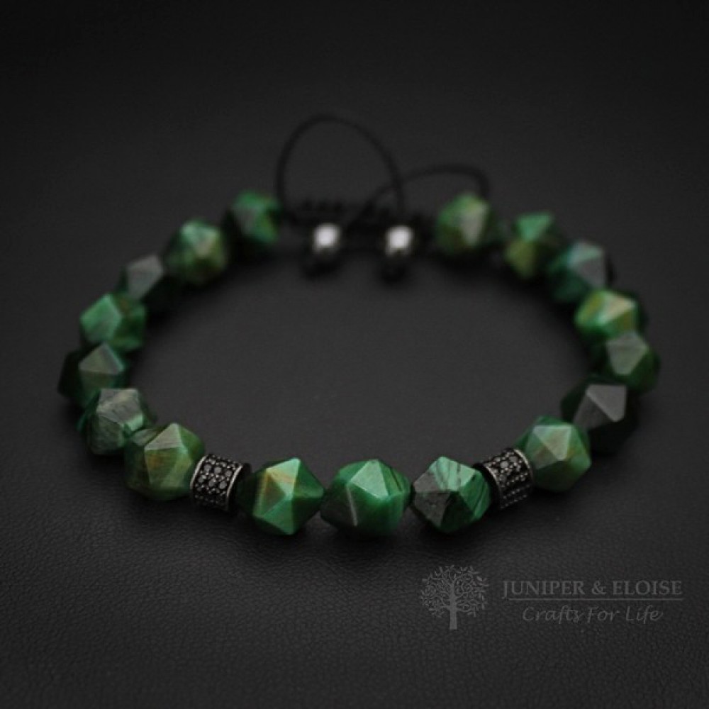 Green Tigers Eye And Black Zircon Beaded Bracelet