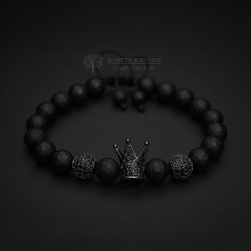 Black Crown Bracelet with Matte Faceted Onyx 