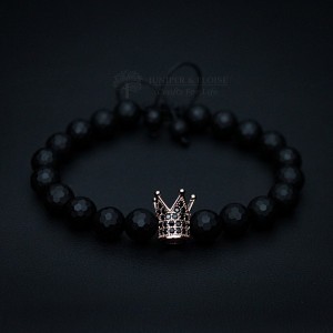 Matte Onyx Beaded Black Zircon Crown Bracelet