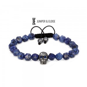 Blue Beaded Zircon Skull Bracelet