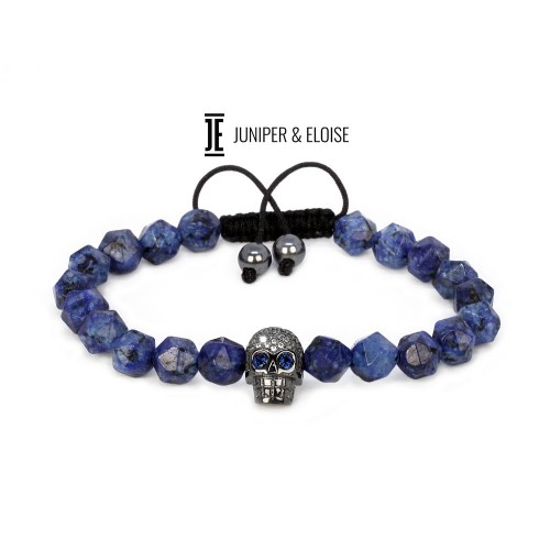 Blue Beaded Zircon Skull Bracelet