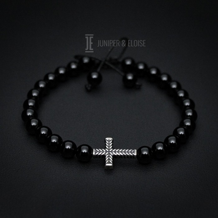 Black Leather Cross Bracelet Wristband Style Bracelet For Boys And Men   Silver Shine  3207660