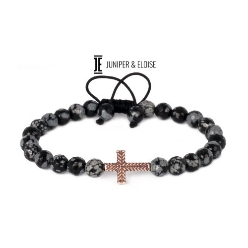 Obsidian Beaded Cross Bracelet For Men