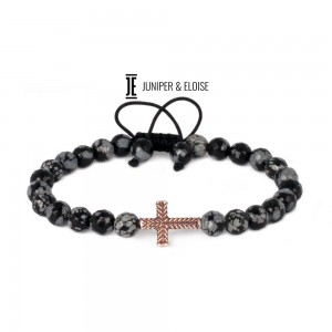 Obsidian Beaded Cross Bracelet For Men