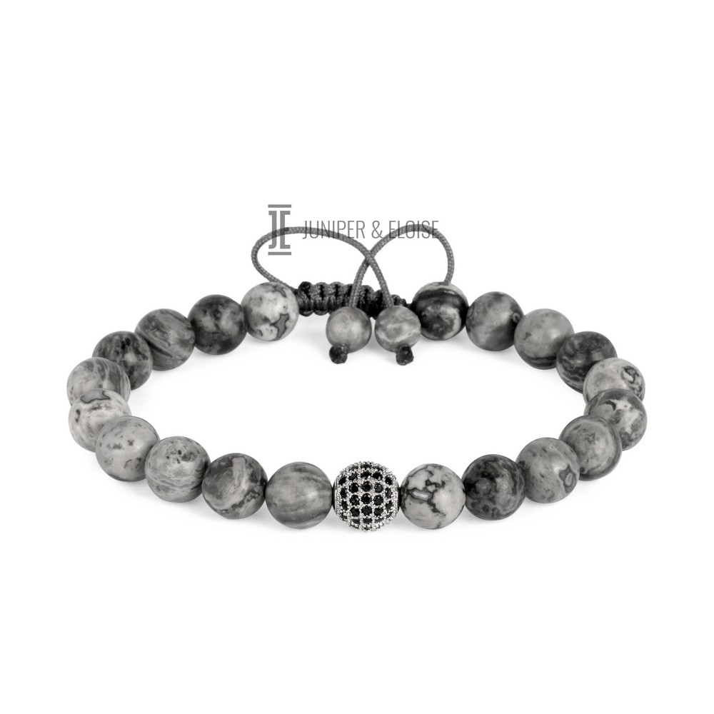 Mens Jasper Bracelet with Silver Spacer Beads