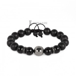 Matte Onyx Bracelet With Hand Hammered Bead