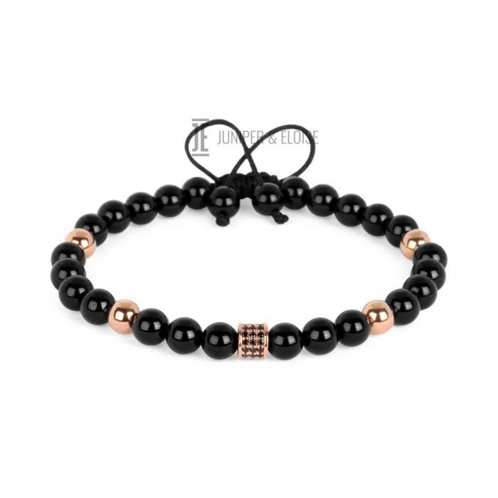 Mens Onyx Bracelet with Rose Gold Spacer Beads