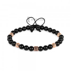 Mens Onyx Bracelet with Rose Gold Spacer Beads