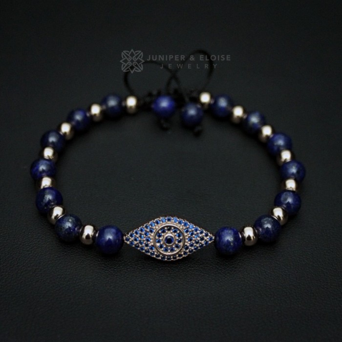 Rose Gold and Lapis Lazuli Beaded Eye Bracelet