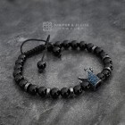Mens Black Onyx Beaded Blue Crown Bracelet