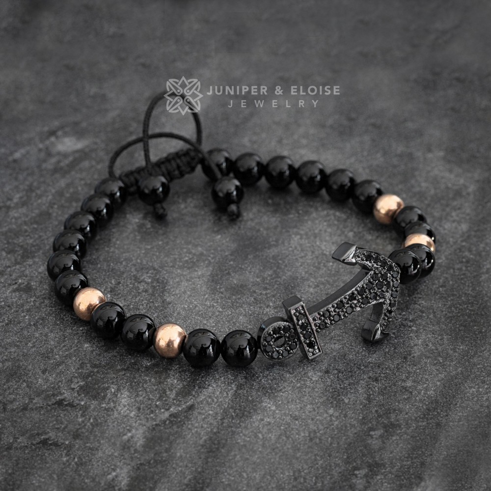 Onyx Beaded Black Anchor Bracelet