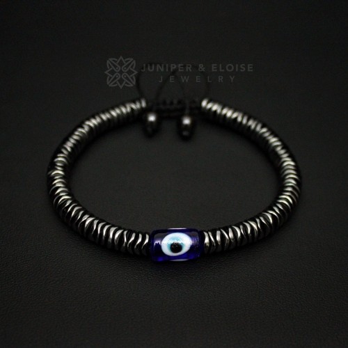 Evil Eye Bracelet With Hematite Disc Beads