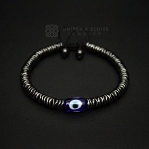 Evil Eye Bracelet With Hematite Disc Beads