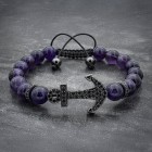 Amethyst Beaded Black Anchor Bracelet