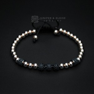 Rose Gold Beaded Bracelet with Black Zircon Spacer Beads