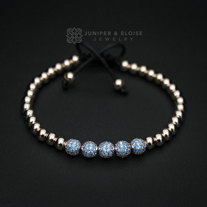 Rose Gold Beaded Bracelet with Aquamarine Spacer Beads