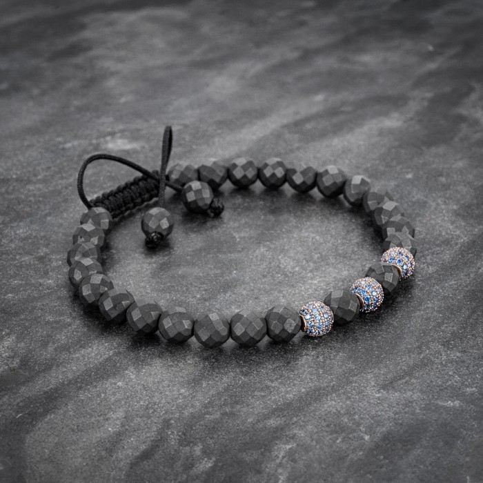Matte Hematite Beaded Bracelet with Aquamarine Spacer Beads