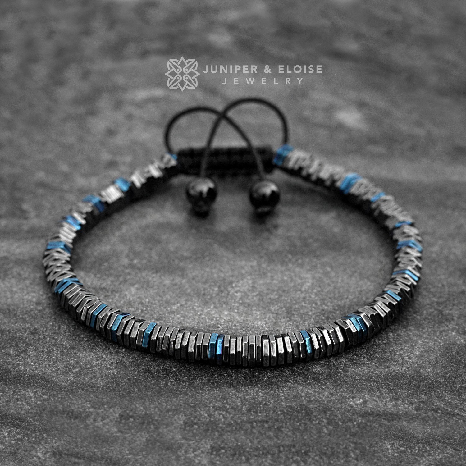 Black Hematite Beaded Bracelet Anniversary Gift for Him Men Bead Bracelet Adjustable Cord Bracelet