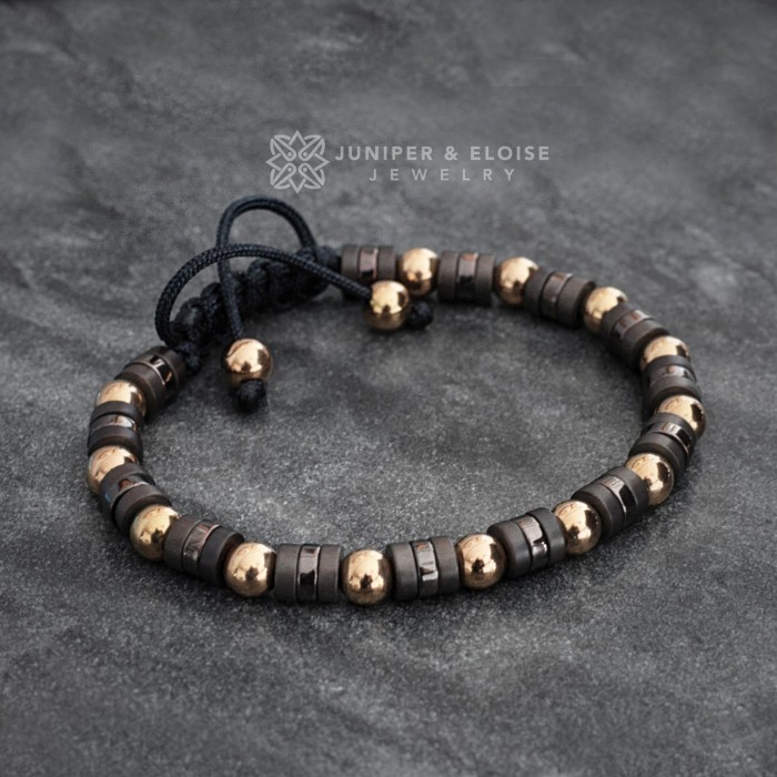 Bronze Hematite and Rose Gold Beaded Bracelet For Men